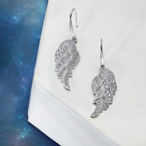 Vista 7 de Heavenly Spiritual Symbol - Aretes colgantes de plata de ley 925 con circonita cúbica y alas de ángel guardián con palanca, para mujeres