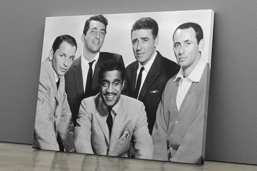 Vista 2 de Rat Pack Poster Black and White Group Canvas Wall Art Home Decor Framed Art (18"x12" Stretched on Wood)