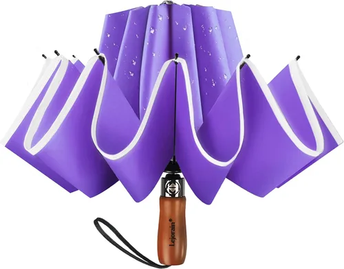Vista 10 de Lejorain Golf Large Inverted Umbrella - Black Big Windproof Heavy Duty Upside Down 46/50/54 Inch Compact Reverse Car Automatic Folding Reflective