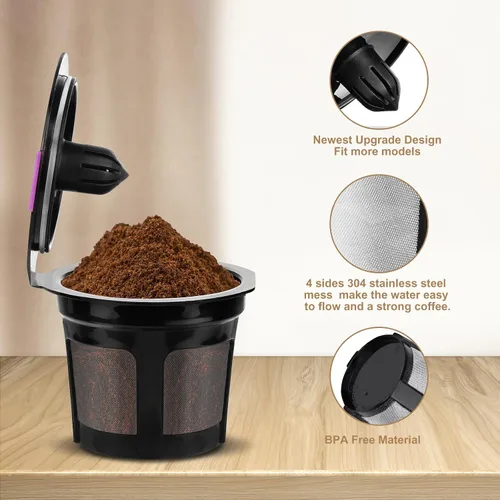 Vista 8 de K Cups reutilizables para K-eurig, paquete de 8 K Cups de cápsulas de café reutilizables, K Cup reutilizable universal para K-eurig 1.0 y 2.0