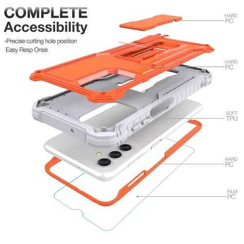 Vista 4 de FITO Funda para Samsung Galaxy A13, doble capa a prueba de golpes resistente con protector de pantalla de vidrio para teléfono Samsung A13 5G
