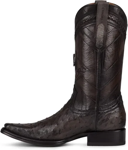Vista 4 de CUADRA Botas vaqueras para hombre en piel de avestruz auténtica, color marrón