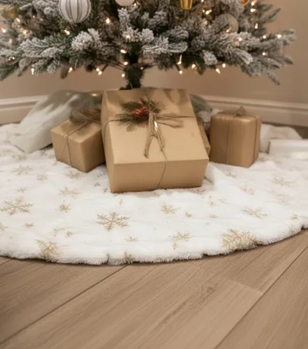 Vista 2 de AOGU - Falda para árbol de Navidad de 36 pulgadas con lentejuelas de piel sintética, decoración de árbol de Navidad para una feliz fiesta navideña