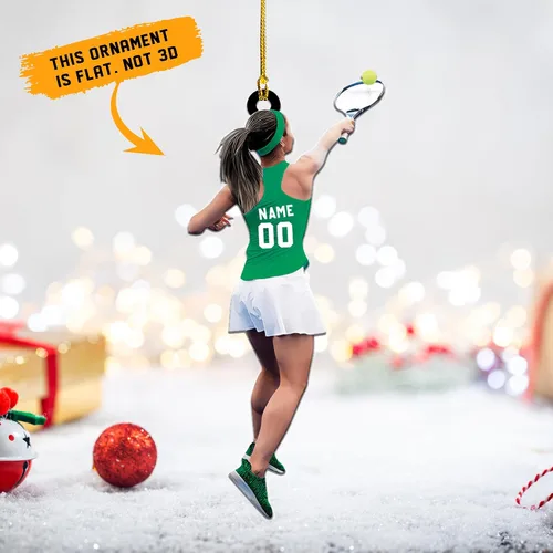 Vista 3 de Adorno plano acrílico personalizado para niña, jugador de tenis, regalo para amantes del tenis, jugador de tenis, adorno de Navidad para árbol de Tn1