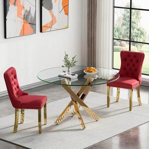 Vista 94 de Juego de mesa de comedor SSLine moderno de 3 piezas con mesa redonda de vidrio para 2, lujosa mesa de comedor circular de 36" con tapa de vidrio
