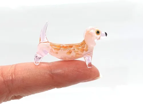 Vista 6 de Dachshund Micro Tiny Figurines Hand Blown Glass Art Animals Collectible Dog-Lover Gift Home Décor (Black Purple)