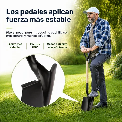 Vista 5 de Pala para excavar, pala redonda, herramienta de jardín con mango en D, 41 pulgadas de longitud total, pala de jardín de madera Handel, pala