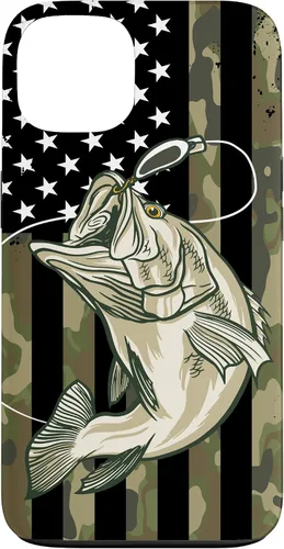 Vista 7 de Funda de camuflaje para iPhone 16, diseño de bandera estadounidense, pescador, pescador, camuflaje