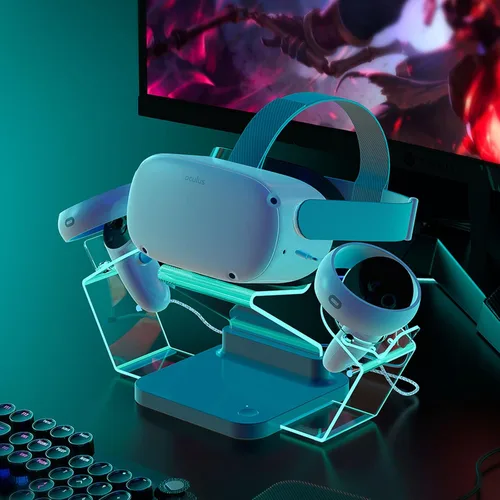 Vista 8 de Joso Base de carga con luz LED para Oculus Quest 2, estación de carga con 2 baterías recargables para accesorios Meta Oculus Quest 2, correa Elite