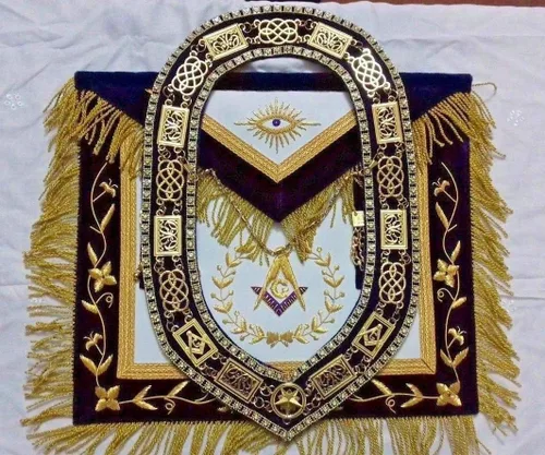 Vista 3 de DELANTAL MASÓNICO GRAND LODGE PAST MASTER CON CADENA COLLAR MORADO talla libre, Púrpura