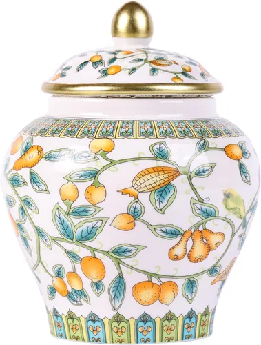 Vista 11 de Tarro clásico de jengibre esmaltado, hecho a mano, diseños inspirados en la dinastía Yuan y Ming, motivos florales de colores vibrantes en jarrón