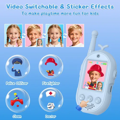 Vista 2 de Walkie Talkies de video para niños, paquete de 2 walkie talkie recargables con cámara y pantalla, radio de 2 vías de largo alcance