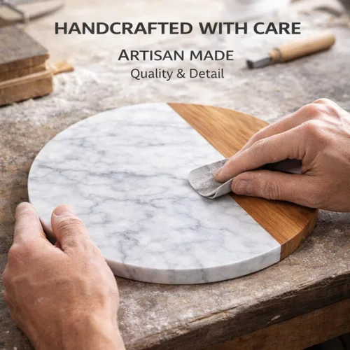 Vista 5 de Tabla de mármol blanco - Tabla de quesos Bandeja de madera de acacia para charcutería, queso, carnes, frutas, galletas Tabla de cortar, bandeja