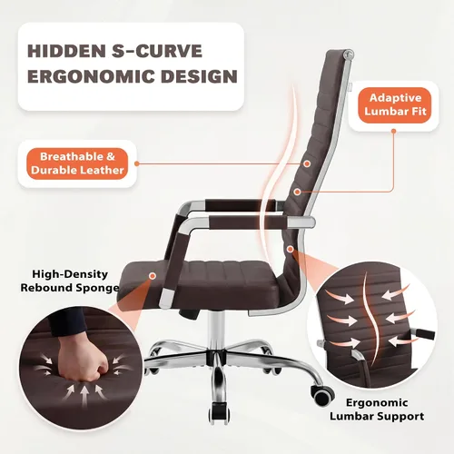 Vista 5 de Furmax Silla de oficina acanalada, respaldo alto, silla ejecutiva de conferencias ejecutiva, silla giratoria ajustable con brazos