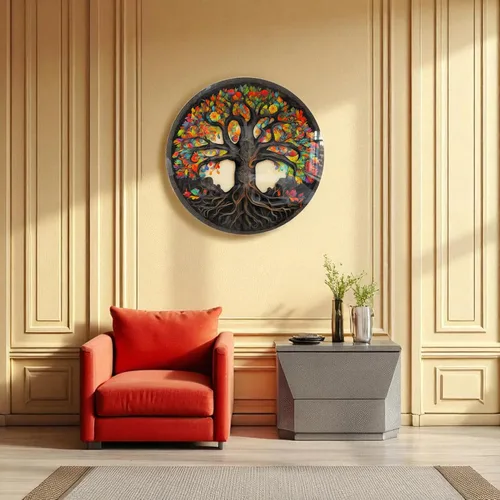 Vista 2 de Árbol de la vida, arte de pared de vidrio templado, pintura abstracta para pared, decoración del hogar, regalo de inauguración de la casa, colgantes