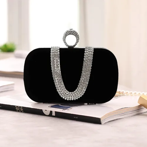 Vista 7 de Bolso de noche de terciopelo para mujer, bolso de mano con diamantes de imitación brillantes, bolso de novia para boda, encantador bolso brillante