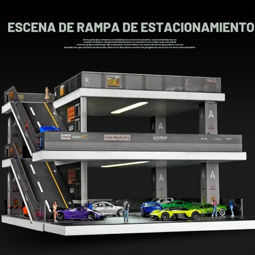 Vista 7 de Vitrina para Hot Wheels: Diorama de garaje de coche de juguete con luces Negro