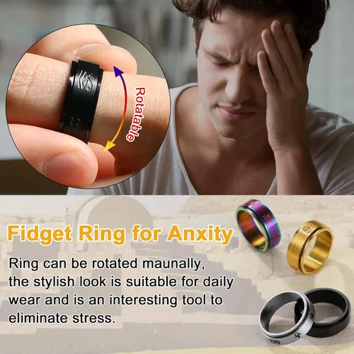 Vista 6 de U7 Rhinestone Eye of Horus Ring, Ankh Cross Rng, Stainless SteelBlack18K Gold Plated Egypt Rings, Protection Rings for Men Women Size 7-14