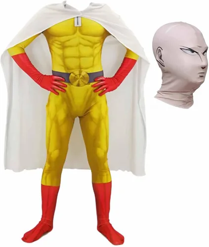 Vista 7 de Saitam - Disfraz de cosplay, overol para Halloween, carnaval, juego de rol para fanáticos mono + máscara B