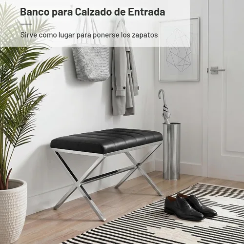 Vista 5 de DUHOME Taburete de Tocador Moderno de Cuero PU - Taburete de Maquillaje Rectangular Asiento de Tocador Acolchado Reposapiés para Sala de Estar Negro