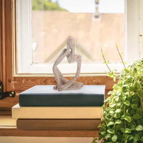 Vista 5 de Estatuilla de pensador de resina, escultura abstracta, estatua decorativa para el hogar, oficina, estantería y escritorio, arte estético único