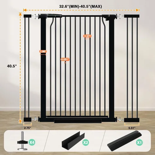 Vista 7 de Puerta de bebé extra alta de 40.5 pulgadas para marcos de puertas, puerta extra ancha para mascotas de 32.6"-40.5" montada a presión, puertas