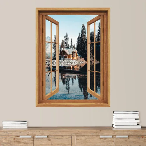 Vista 31 de SIGNWIN Adhesivo mural removible para pared, atardecer cielo naranja, otoño, bosque, árbol, paisaje, naturaleza, arte fino, rústico, paisaje
