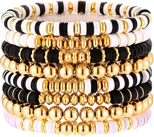 Vista 50 de Surfer Heishi - Pulseras apilables para mujer, apilables, de vinilo arcoíris, disco de arcilla, pulseras elásticas para la amistad, joyería bohemia