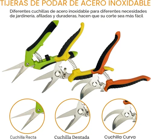 Vista 4 de Tijeras de podar, paquete de 4 tijeras de jardín con guantes de jardinería, cortadoras manuales, tijeras de jardín de acero inoxidable, podadoras