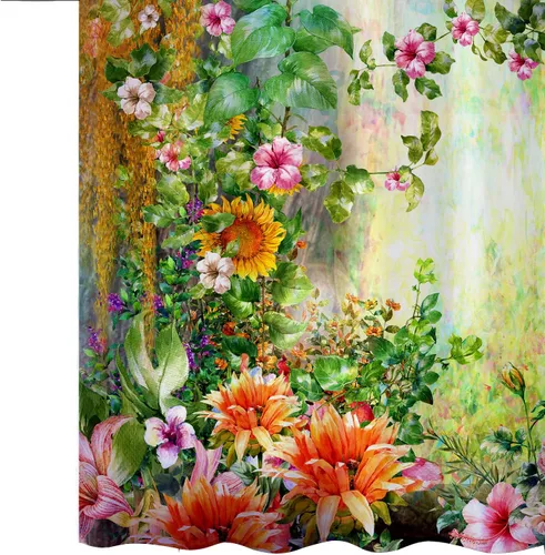 Vista 4 de Cortina de ducha floral acuarela abstracta hojas verdes prado tela de poliéster juego de cortina de ducha de baño decoración con ganchos, 72 x 72