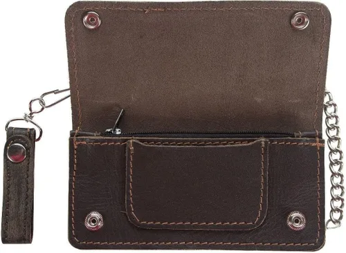 Vista 2 de Dream Apparel Cartera de piel envejecida real con cadena plegable, Regular, Billetera plegable