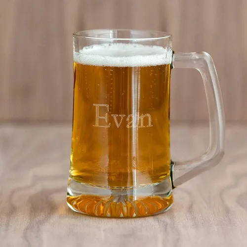 Vista 3 de WEDDINGSTAR Taza de cerveza de vidrio personalizable de 14 onzas - Grabado con monograma