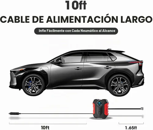 Vista 8 de Compresor de aire digital para bomba automática de coche, inflador de neumáticos portátil con luz LED DC 12V, rojo