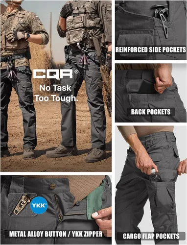 Vista 7 de CQR Pantalones tácticos para hombre, resistentes al agua, pantalones cargo Ripstop, ligeros EDC trabajo, senderismo, ropa para exteriores
