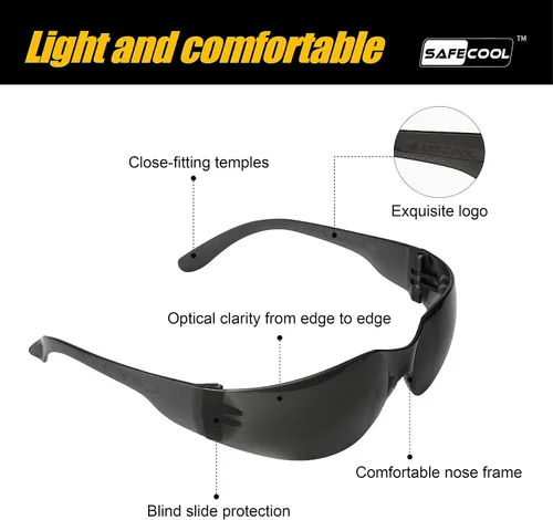 Vista 5 de Gafas de seguridad (paquete de 12 unidades), gafas protectoras de policarbonato teñido de humo para mujeres y hombres, talla única, empaquetadas