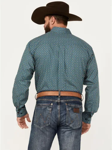 Vista 4 de Cinch Camisa de botones con estampado de medallón para hombre, color azul, talla S, Azul
