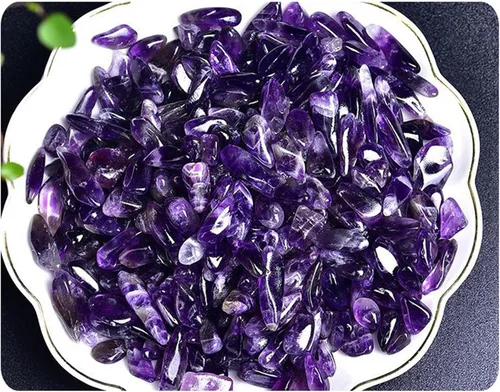 Vista 6 de Piedras trituradas de amatista, piedras trituradas de forma irregular para cristal curativo energético, regalos, reiki, decoración del hogar, buena
