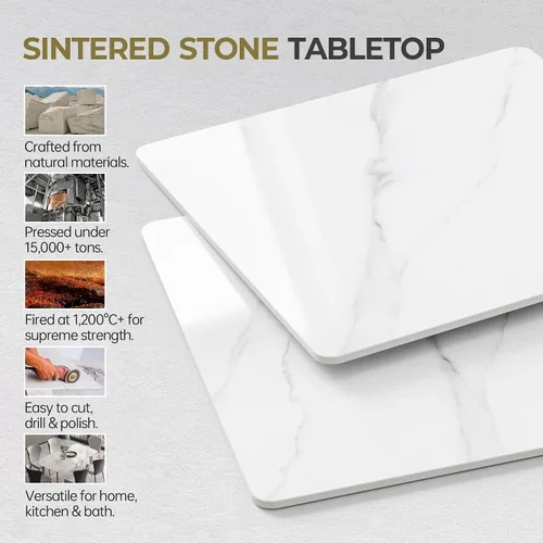 Vista 6 de Square Table Top, 19.6” White Sintered Stone Tabletop, DIY Replacement & Cover Marble Desktop, Scratch & Wear Resistant, Suitable for Indoor &