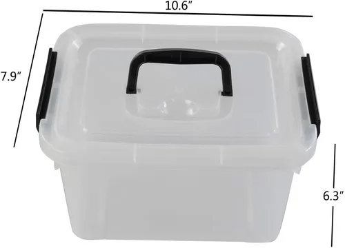 Vista 2 de Begale Contenedor pequeño de plástico de 5 cuartos de galón, caja de pestillo transparente con pestillos y 4 unidades Secure Side Latches & Top