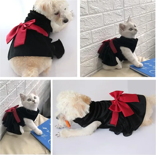 Vista 5 de Vestido de Perro con Moño, Ropa de Moda para Todo Clima, Cachorro, Vestido de Boda, Vacaciones, Princesa, Ropa para Mascotas, Perros Pequeños, Negro