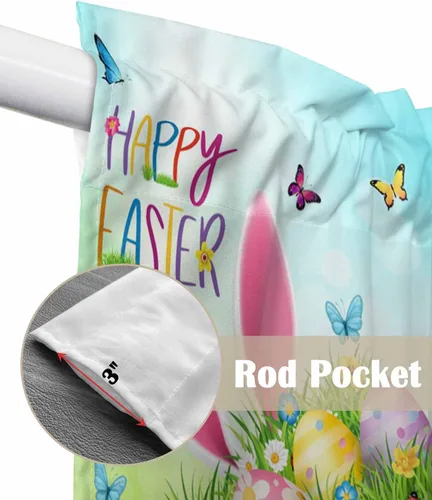 Vista 6 de BEMIGO Cenefas con estampado de huevos de Pascua, decoración de cocina, con orejas de conejo, bolsillo para barra, aislamiento térmico y lavable Rosa