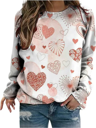 Vista 34 de Sudadera de manga larga con estampado de leopardo y corazón para mujer, para el día de San Valentín, sin botones, para niñas, regalos