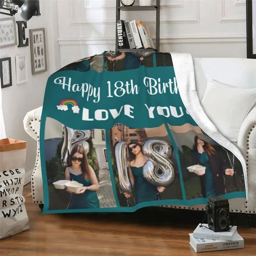 Vista 7 de Mantas personalizadas con fotos, mantas de cumpleaños personalizadas, regalos para adultos, niños, niñas, manta de collage de fotos personalizada