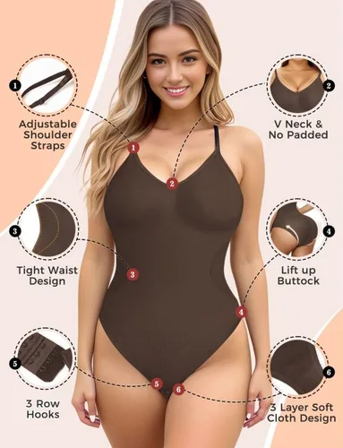 Vista 3 de Body moldeador para mujer con control de abdomen (café, M)
