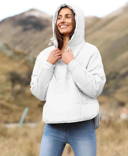Vista 34 de QIBABU Chaqueta acolchada con capucha de gran tamaño para mujer, ligera, acolchada, manga larga, abrigo de invierno cálido