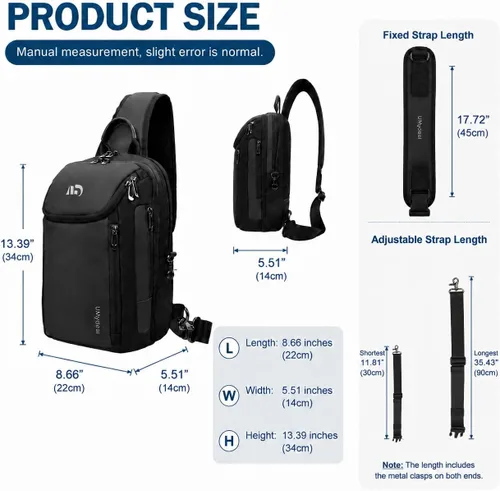 Vista 3 de Mochila bandolera RFID, bandolera de hombro para hombre para viaje de iPad Negro