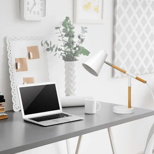 Vista 5 de Simple Designs LD1059-WHT Lámpara de escritorio pivote de madera, blanco mate