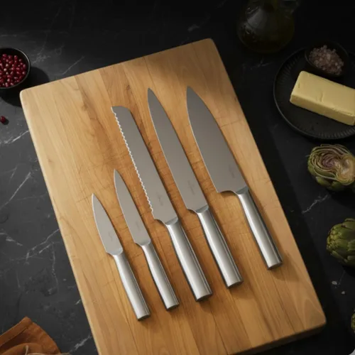 Vista 3 de Hell's Kitchen - Juego de cuchillos de acero inoxidable de 6 piezas con tablero de almacenamiento magnético, cuchillos aptos para lavavajillas