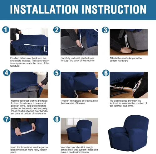 Vista 8 de Fundas impermeables de terciopelo para sofá reclinable, 8 fundas elásticas para sofá reclinable de 1, 2 y 3 plazas, funda suave antideslizante