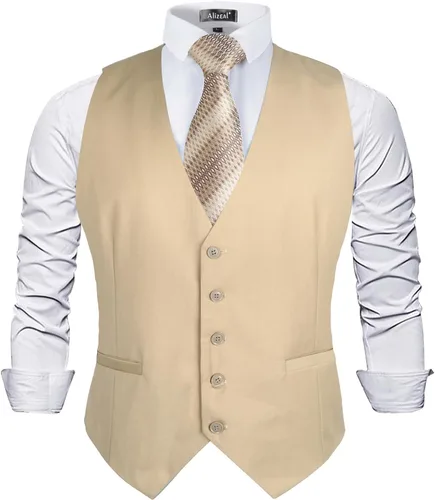 Vista 7 de Alizeal Chaleco de Traje de Negocios Clásico de Color Sólido para Hombre de Ajuste Regular Chaleco de Esmoquin para Boda